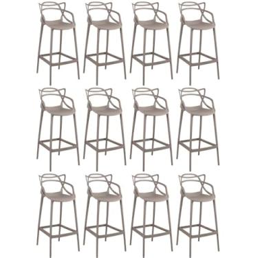 Imagem de Kit 12 Banquetas Allegra com Encosto Design Cozinha/bancada - Fendi