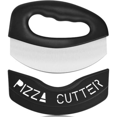 Imagem de Urbanstrive Cortador de pizza de aço inoxidável resistente com tampa, lâmina super afiada, cortador de pizza, balancim, utensílios de cozinha perfeitos para cortar pizza essenciais para casa, preto
