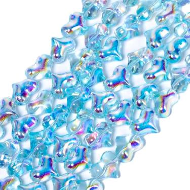 Imagem de Songxi 50 peças de contas de vidro de coração semi banhadas azuis para fabricação de joias, contas de cristal feitas à mão de 14 x 16,5 mm para pulseira, colar, chaveiro, contas espaçadoras soltas