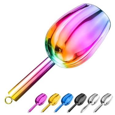 Imagem de scopbinsa Pá de Gelo de Metal 3 Oz, Pequena Pá de Gelo de Aço Inoxidável para Máquina de Gelo, Balde de Gelo, Cozinha, Freezer, Bar, Festa, Casamento, Multiuso para Pá de Pipoca, P (3 Oz, Arco-Íris)