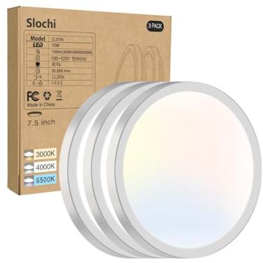 Imagem de slochi Pacote com 3 lâmpadas de teto embutidas, 3000K-4000K-6500K luminária de teto 19 cm, luzes de LED brancas redondas ultrafinas para banheiro corredores armário lavanderia quarto cozinha
