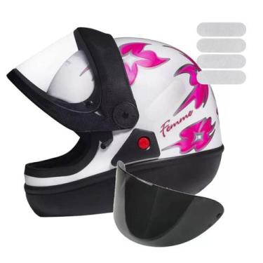 Imagem de Capacete San Marino Femme Feminino Branco Mais Viseira Fumê e Adesivo,