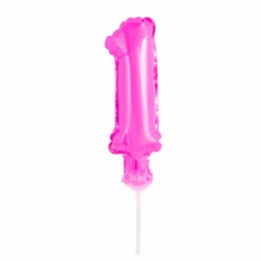 Imagem de Topo De Bolo Vela Balão Com Vareta Auto Inflável Rosa Pink - PartiuFes