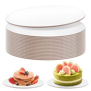 Imagem de Cmkura Pacote com 20 tábuas de bolo redondas de 20 cm, bandeja de prato descartável de papelão ondulado branco com classificação alimentar, base de círculos para sobremesas, artesanato faça você mesmo