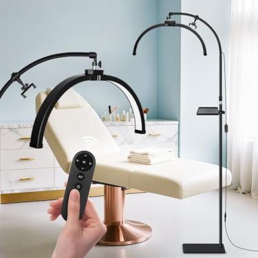 Imagem de KIRKAS Lâmpada de meia lua com bandeja de ferramentas, lâmpada de beleza dobrável de LED de 53 cm para extensões de cílios, arte de tatuagem, tecnologia de unhas, artesanato, brilho e altura