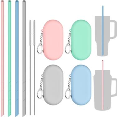 Imagem de NiHome Conjunto de viagem com 4 canudos de silicone reutilizáveis