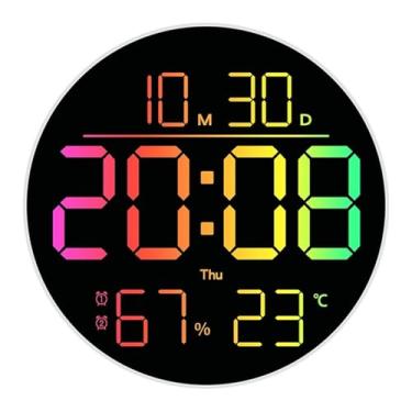 Imagem de Baoblaze Relógio de parede digital com luz noturna 12/24H Display LED Cores RGB Despertador com controle remoto para sala de estar Escritório Dormitório