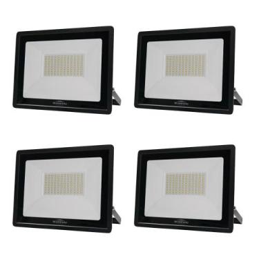 Imagem de Kit 4 Refletor de Led Slim 100W Prova Dágua Preto Bivolt - Blumenau Il