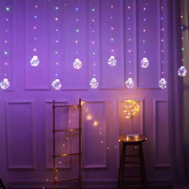 Imagem de Cortina Led Com 10 Lampadas Bolas Incandescentes Fio De Fada Colorido