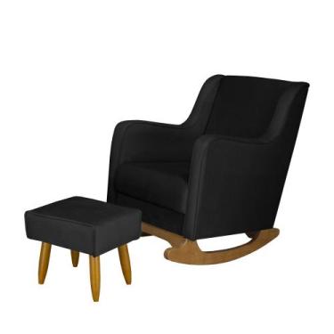 Imagem de Poltrona de Amamentação Aquila Balanço com Puff Veludo Preto - IFA Dec