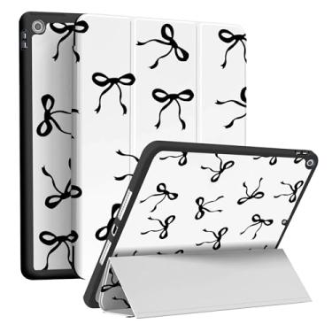 Imagem de RQYDYZMJ Capa para iPad 9ª/8ª/7ª geração (2021/2020/2019) 10,2 polegadas, hibernar/despertar automático, suporte inteligente com três dobras à prova de choque para mulheres e meninas (laço preto)