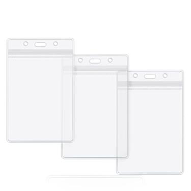 Imagem de Porta-crachá vertical de plástico transparente porta-crachá à prova d'água com zíper para enfermeiros, escritório e escola, serve para cartão de identificação/cartão de crédito/cartão de estudante da