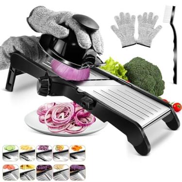Imagem de Mandoline Profissional Inox Fatiador Legumes Manual Adjustable Cortador Legumes Manual Multifuncional com Luvas Escovas Resistentes Cortes Mandolim Cozinha para Cebola Batata Alimentos