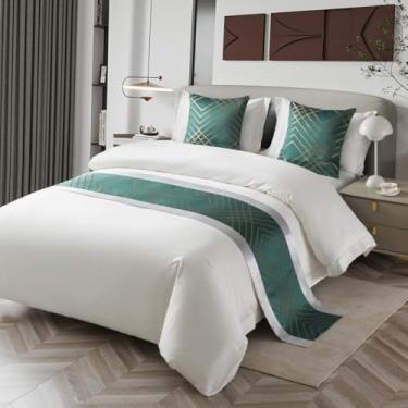 Imagem de Cachecol para cama de hotel, moderno, simples, colcha, decoração, algodão, linho, macio, proteção, quarto, cama, toalha de cama, cobertores, para solteiro, queen, tamanho king, verde, apenas 2 fronhas