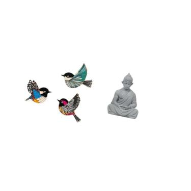 Imagem de Fenteer Arte de Parede de Pássaro de Madeira E Estátua de Macaco Buda Fusion Decor Pássaros Voando E Escultura de Sol Wukong para Jardim, Sala de Estudo, Faze