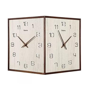 Imagem de AKALNNB Relógio de parede dupla face relógio de parede silencioso, sem tique-taque, operado por bateria - relógio de madeira estilo moderno decorativo interno cozinha escritório relógios para
