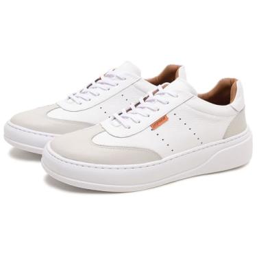 Imagem de Sapatenis Tenis Masculino de Couro Masculino Confortavel Palmilha EVA Sola Borracha Resistente Tamanho:40;Cor:Branco;Gênero:Masculino;Departamento BS:Esporte