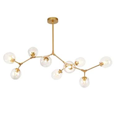 Imagem de Luminária pendente de bola de vidro nórdica altura ajustável, luminárias pendentes Sputnik preto fosco, luz pendente de galhos de sopro de mão de metal E26, luminárias globo de meados do século 200 cm