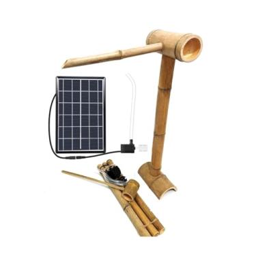 Imagem de Fonte solar de bambu de 19,6 polegadas com bomba, fonte de água Feng Shui Zen com jangada de bambu de 50 cm e conchas de bambu, decoração de jardim para gramado interno e externo, criatividade