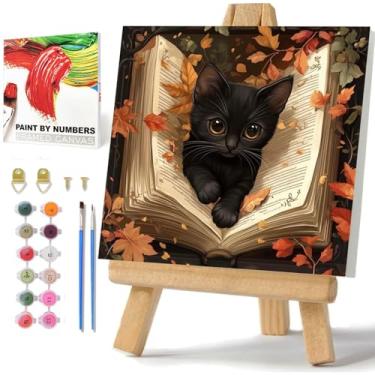 Imagem de hkejoi Kit de pintura de gato por números para crianças, kits de pintura por números para crianças de 8 a 12 anos emoldurado e cavalete, pintura por números, artesanato DIY fácil para presente