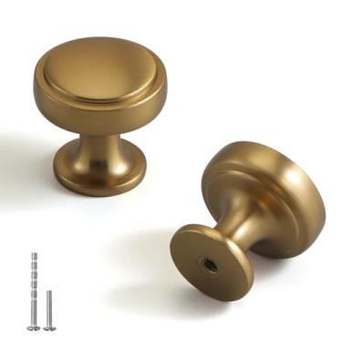 Imagem de YAGU Pacote com 6 maçanetas de armário de cozinha bronze champanhe 2,8 cm redondo sólido puxador de gaveta de cômoda bronze mel ferragens modernas puxadores de ouro escuro para armário armário