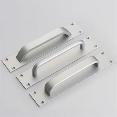 Imagem de CXYFQUUK Puxadores de porta foscos de liga de alumínio oxidação varanda quarto cozinha puxadores de porta puxadores de móveis ferragens de porta 2 peças (6828 prata)