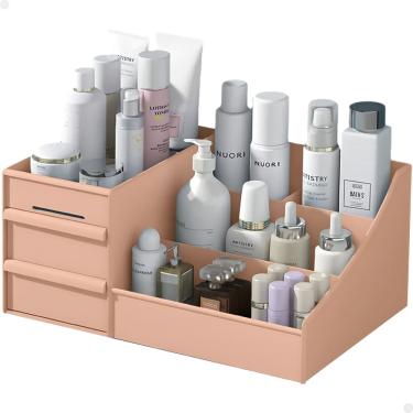 Imagem de Organizador de Mesa Multiuso com Gaveta Lorben Porta Treco para Escritório Caneta Cosméticos Rosa