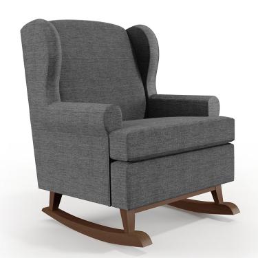 Imagem de Poltrona De Amamentação Com Balanço Malu Base De Madeira P02 Linho Cinza Escuro - Lyam Decor