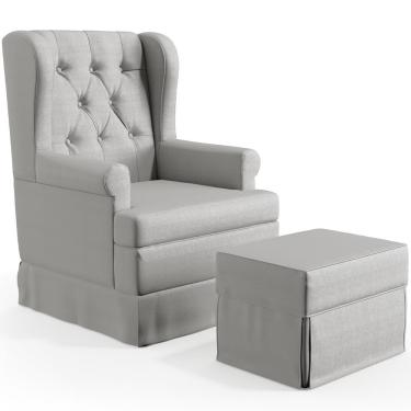 Imagem de Poltrona De Amamentação Com Balanço e Puff Helena P02 Capitonê Facto Cinza Metalizado - Lyam Decor