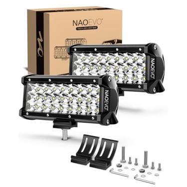 Imagem de NAOEVO Barra de luz LED de 17 cm, luzes LED de nevoeiro/direção, 50 W 6000 lm, trabalho em três fileiras para caminhão, barco, carro, UTV, ATV, pacote com 2 (branco)