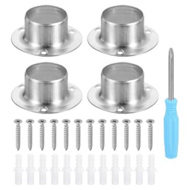 Imagem de Conjunto de 4 peças de suporte de haste de armário de aço inoxidável em forma de O, 3,3 cm de diâmetro, haste de chuveiro, flange, suporte de guarda-roupa com chave de fenda e tubo de expansão para
