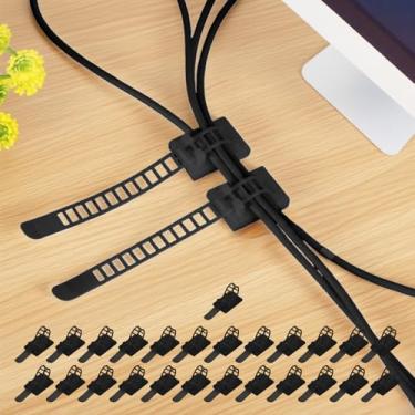 Imagem de Abraçadeiras ajustáveis de nylon com base, pacote com 25, clipes organizadores de cabos reutilizáveis, grampos de suporte de arame para mesa, parede, escritório, gerenciamento de casa