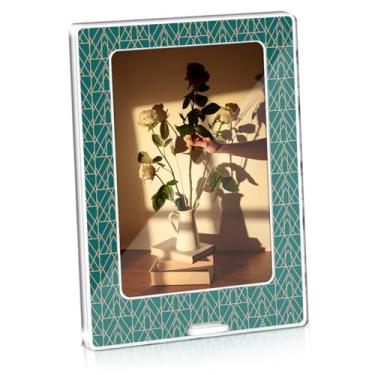 Imagem de Moldura acrílica 10 x 15 cm, estilo moderno, porta-retratos de acrílico com padrão moderno para mesa ou mesa, serve para fotos de 10 x 15 cm