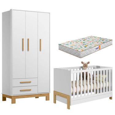 Imagem de Berço Americano 4300 Mini Cama Fantasia e Guarda Roupa Infantil Q Encanto Slim 4340  Branco Acetinado com Colchão Gazin - Qmovi