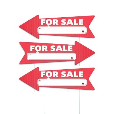 Imagem de Para venda Sinais de flecha vermelha com estacas - 40,6 x 12,7 cm dupla face, placas de venda de imóveis ao ar livre para negócios, sinais de flecha para quintal, placa de plástico para venda de