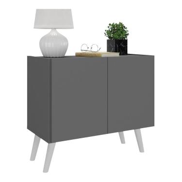 Imagem de Mesa De Cabeceira Retrô 2 Portas Multimóveis Mp4133 Grafite/branca Grafite/branco