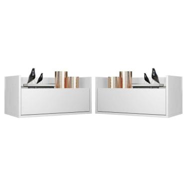 Imagem de Kit Com 2 Mesas De Cabeceira 60Cm Suspensa Multimóveis V3632 Branca Branco