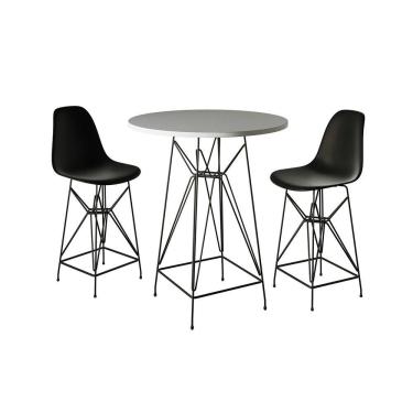 Imagem de Jogo Mesa Bistrô Eames Branca 60Cm 2 Banquetas Preta Base Ferro Preto - Cor: Branco