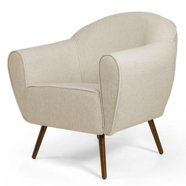 Imagem de Poltrona Decorativa Sala De Estar Nina Pés Palito Madeira C-107 Linho Bege - Domi