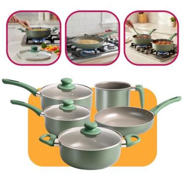 Imagem de Jogo De Panelas Milan 5 Peças Com Indução Hauscraft Verde Com Tampa De