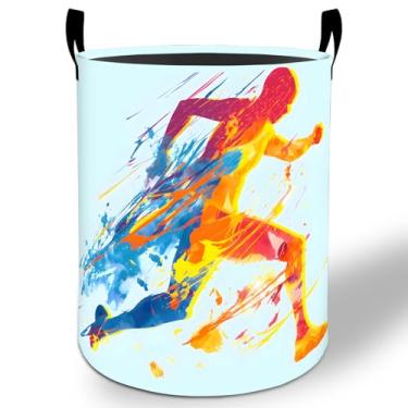 Imagem de Cesto de roupa suja para atleta de corrida 50 x 40 cm, balde de armazenamento de roupas Oxford esportivo dobrável à prova d'água para quarto, banheiro, quarto de bebê, organizador de brinquedos