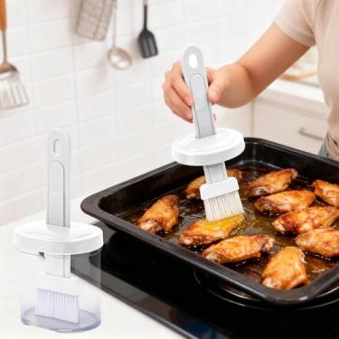 Imagem de Escova de óleo com garrafa de silicone de armazenamento para cozinhar, assar, churrasco, utensílios de cozinha, recarregável, resistente a vazamentos, dispensador de molho