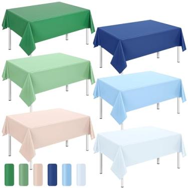 Imagem de Buryeah 6 toalhas de mesa retangulares verdes e azuis de plástico 137 x 272 cm, toalhas de mesa descartáveis à prova d'água para casamento, festa de aniversário, chá de bebê