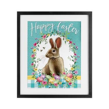 Imagem de Stupell Industries Impressão emoldurada cinza Happy Easter Bunny Wreath Under Glass, design por Elizabeth Tyndall, 53 x 43 cm