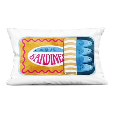 Imagem de Stupell Industries Almofada decorativa impressa em lata de sardinha amarela e rosa, design de Daphne Polselli