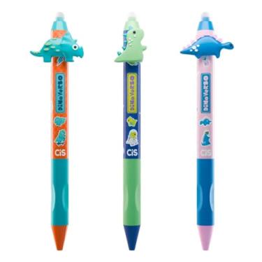 Imagem de Kit 3 Canetas Gel Retrátil Apagável CiS 0.7 Azul Dino Verso Conjunto Escolar Aula Escrita cOLORIDO