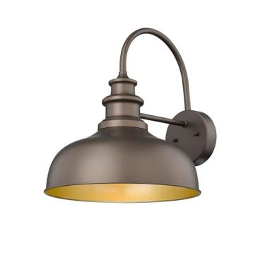 Imagem de Bestshared Luz de celeiro pescoço de ganso 35,5 cm, cúpula de casa de fazenda, luminária externa, luminária de varanda de parede para porta da frente, entrada, pátio (ORB + ouro, cúpula de 35,5 cm - 1