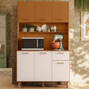 Imagem de Cozinha Compacta 6 Portas 1 Gaveta 110 Cm Livi Freijó Ripado Off White Pln