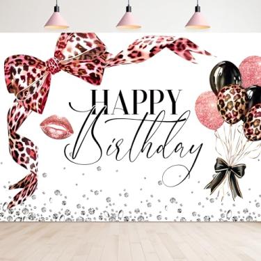 Imagem de Newsely Pano de fundo de arco de leoprad rosa 17 x 13 cm A fotografia feliz aniversário meninas lábios dimonds preto marrom laço balões fundo moda elegante aniversário festa decorações banner foto