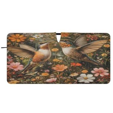 Imagem de Blueangle Beija-flores silvestres pára-brisa para-sol - 149.9 cm x 76.2 cm dobrável carro janela frontal blocos pára-sol raios UV viseira de sol (419)